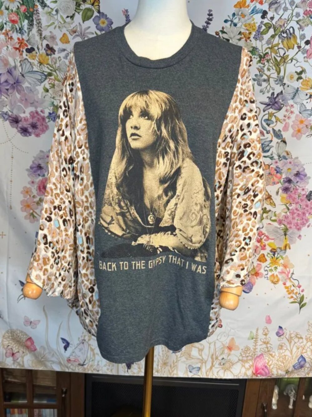 Stevie Nicks Back to the Gypsy Upcycled T-Shirt with Flowy Sleeves - OSFM